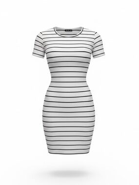 Divided H&M W&B striped, fitted, knee-length dress ribbed Jersey Fabric Size 6